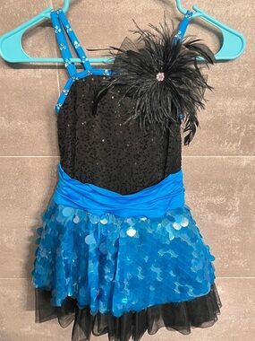 Weissman Black and Blue Sequin Feather Dance Costume